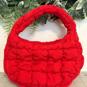 COS Red Mini Quilted Bag with Crescent Shape